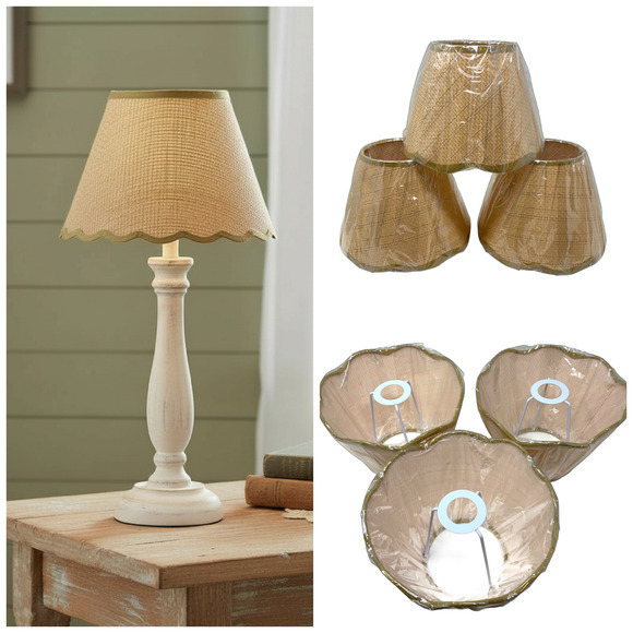 Unbranded Other - NEW Lot 3 x Rattan Scallop Edge Lamp Shades Uno 4 X 5.25 X 7 Farmhouse Cottage